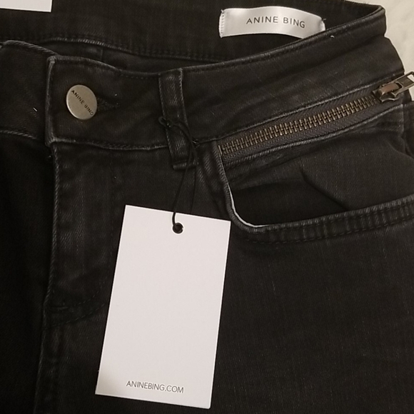 💕ANINE BING💕 CROPPED JEAN WITH ZIPPERS CHARCOAL - Picture 14 of 16